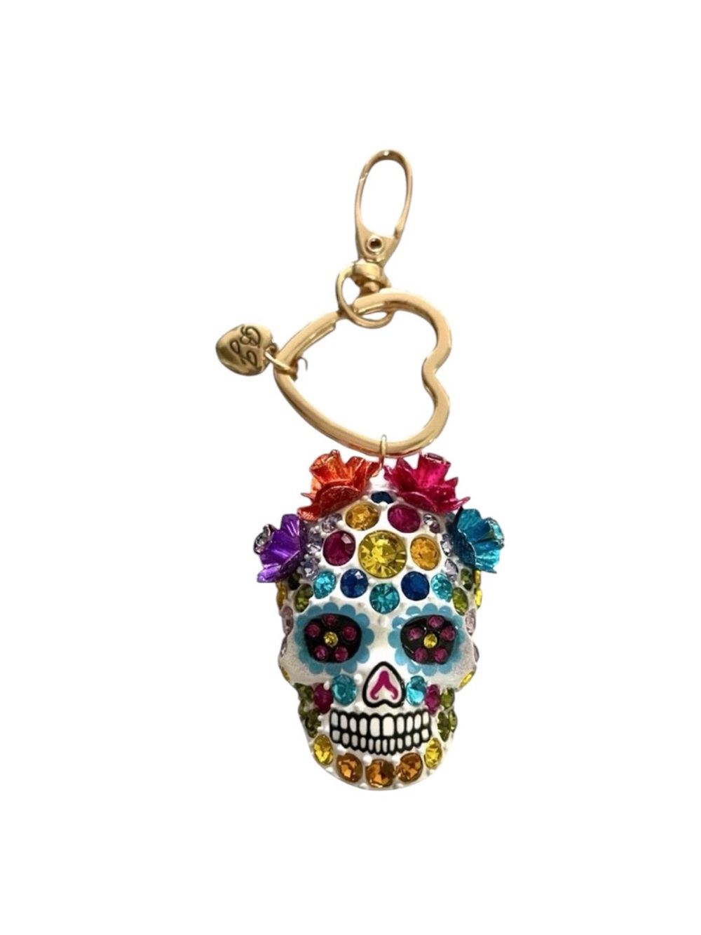 Betsey Johnson Sugar Skull Jewelry Bag Charm Keychain Multi Color Crystal